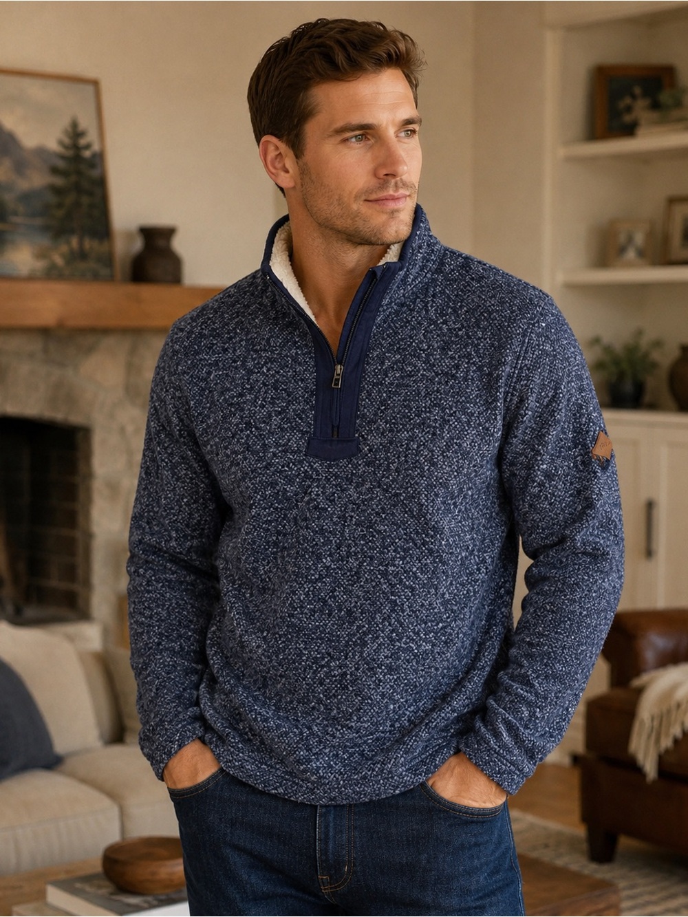 Orvis Classic Collection Pullover Medium Quarter-Zip Sherpa-lined Navy Blue